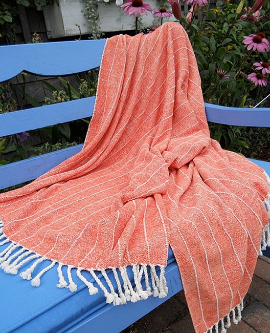 Handwoven Cotton and Chenille Throw in Paprika color